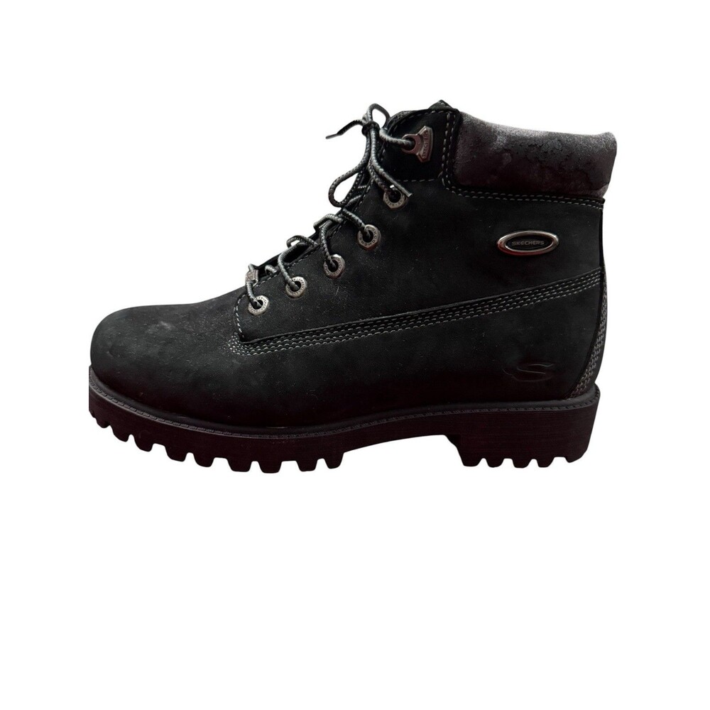 Skechers Vintage Y2K Black Leather Combat Work Boots Lug Sole Women’s 10